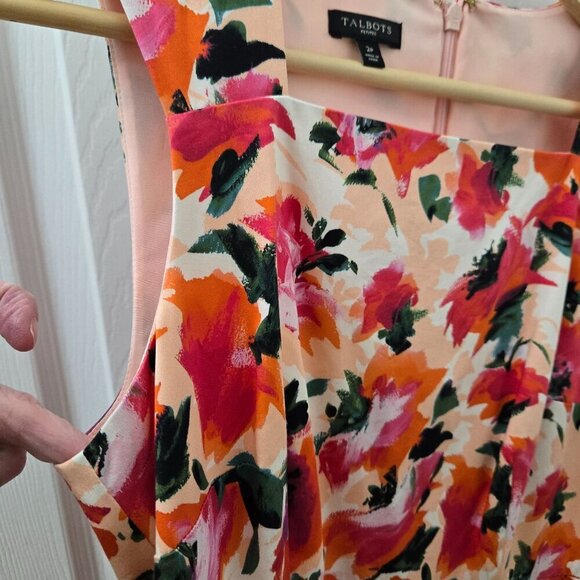 Talbots Midi Dress Womens 2P Petites Pink Black Floral Pleated A-line Tradwife - Picture 6 of 13